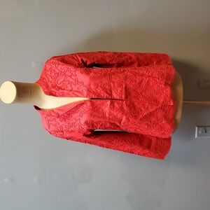 Womens Vintage 90s‎  Red Linen Embroidery Floral